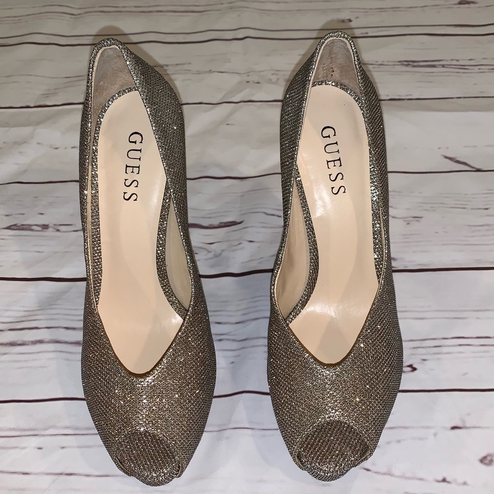 Gold fabric guess high heel peep toes